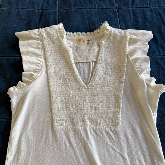 Nation LTD Shirt Womens Small Ruffle Sleeve Pima Cotton Smocked Top Peru - Picture 3 of 8